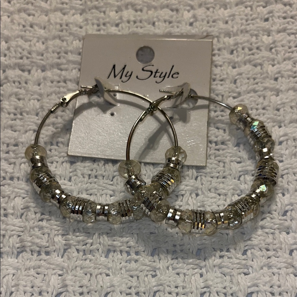 My Style Silver Beaded Hoop Earrings